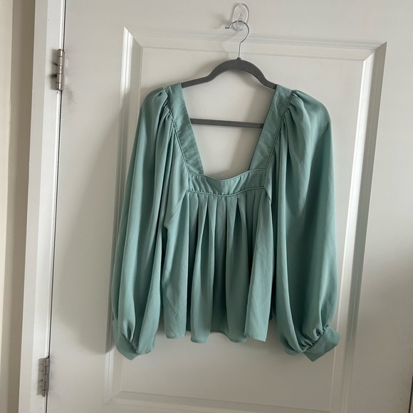 ASOS DESIGN Square Neck Top With Blouson Sleeve in Sage - Picture 8 of 8